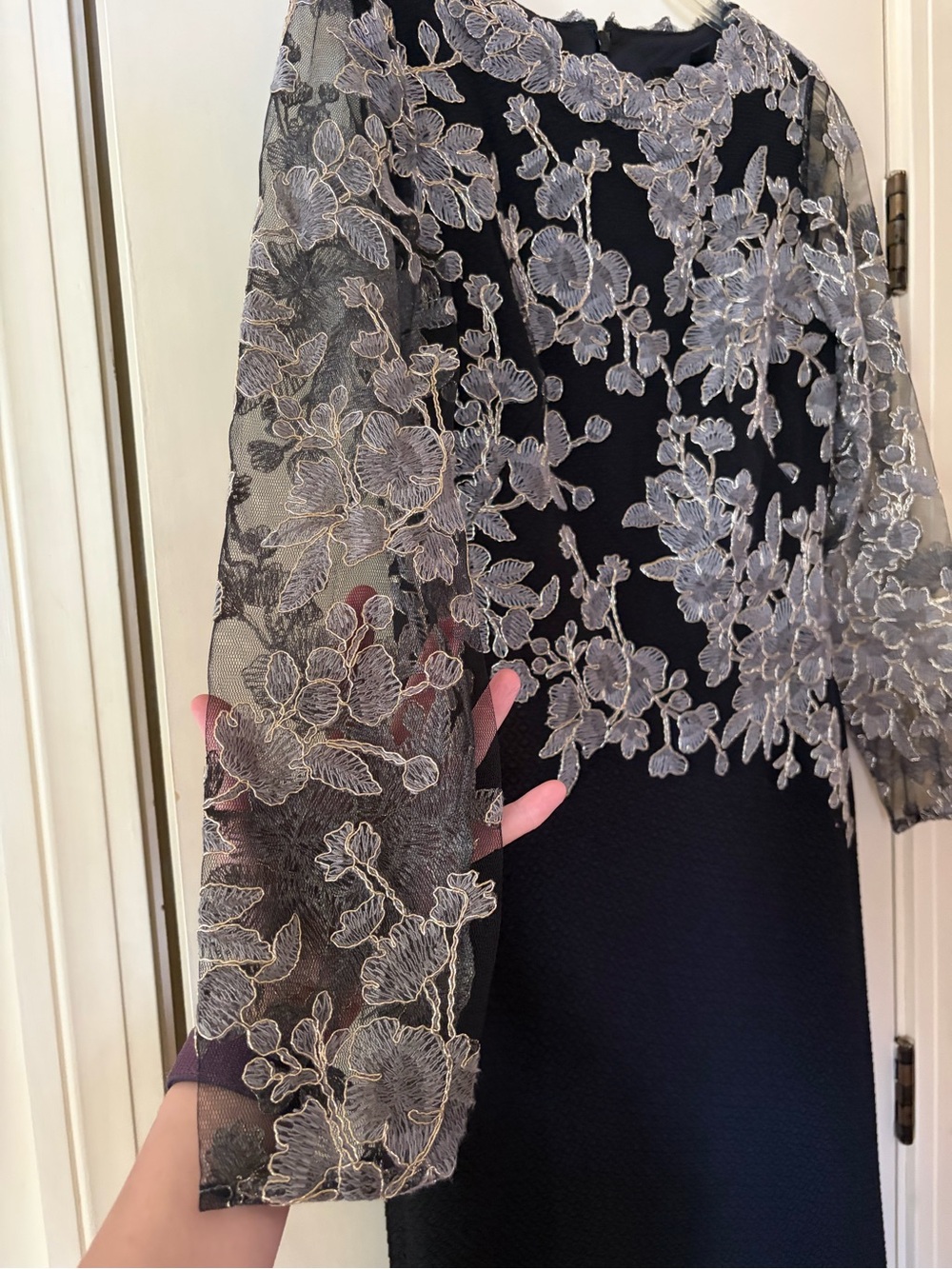 Tadashi Shoji Black Gown with Silver Lace Appliqué | Mother-of-the-bride Dress - Picture 5 of 8